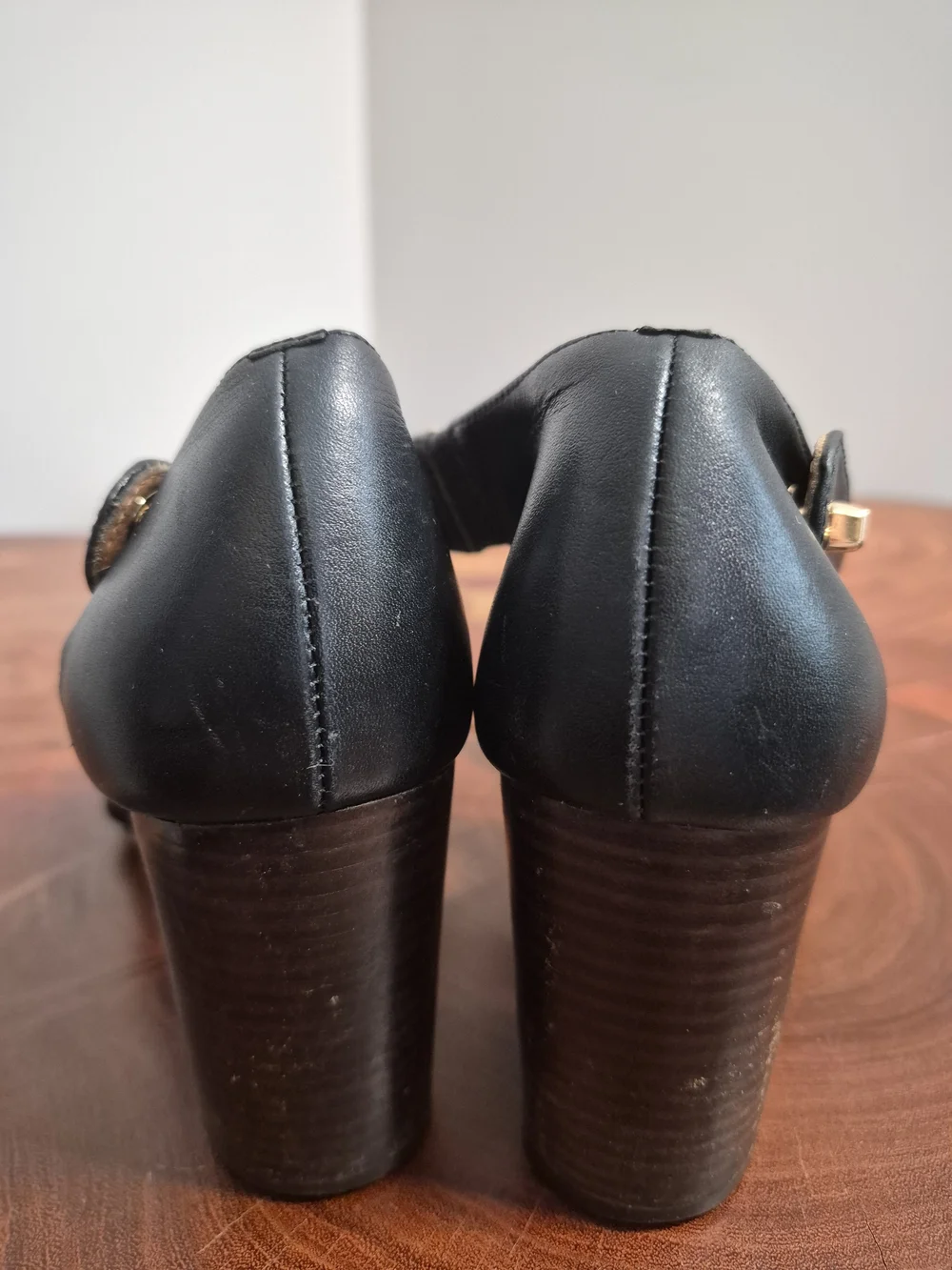 Coach Black Leather Block Heel Sandals with Gold-Tone Accent - 6